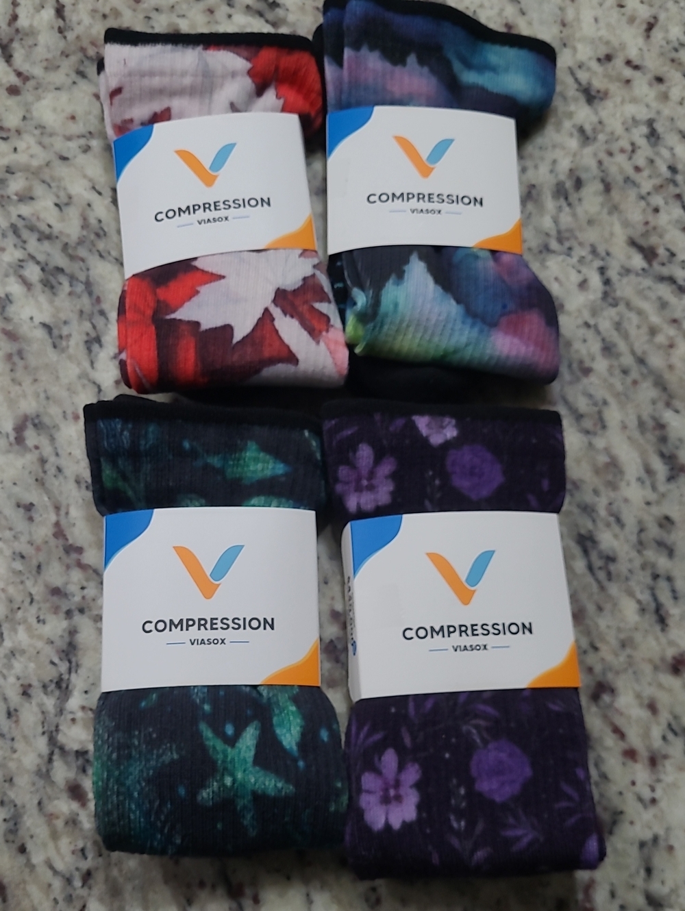 Viasox Compression Women's Patterned Socks - Assorted Floral & Tie-Dye Colors